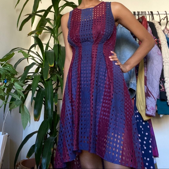 Anthropologie Eva Franco plum & navy eyelet dress - Picture 3 of 3